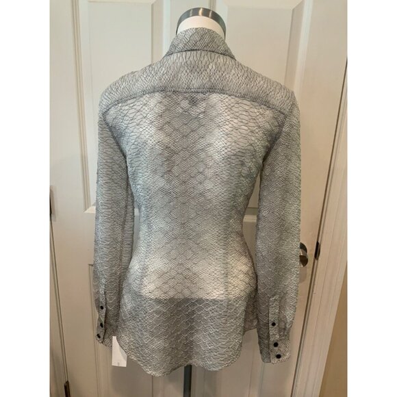 Victoria Beckham Gray & Black Sheer Snakeskin Print Button-Up Shirt $795, Size 4 - Picture 7 of 10